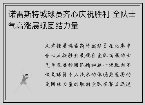 诺雷斯特城球员齐心庆祝胜利 全队士气高涨展现团结力量
