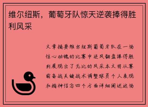 维尔纽斯，葡萄牙队惊天逆袭捧得胜利风采